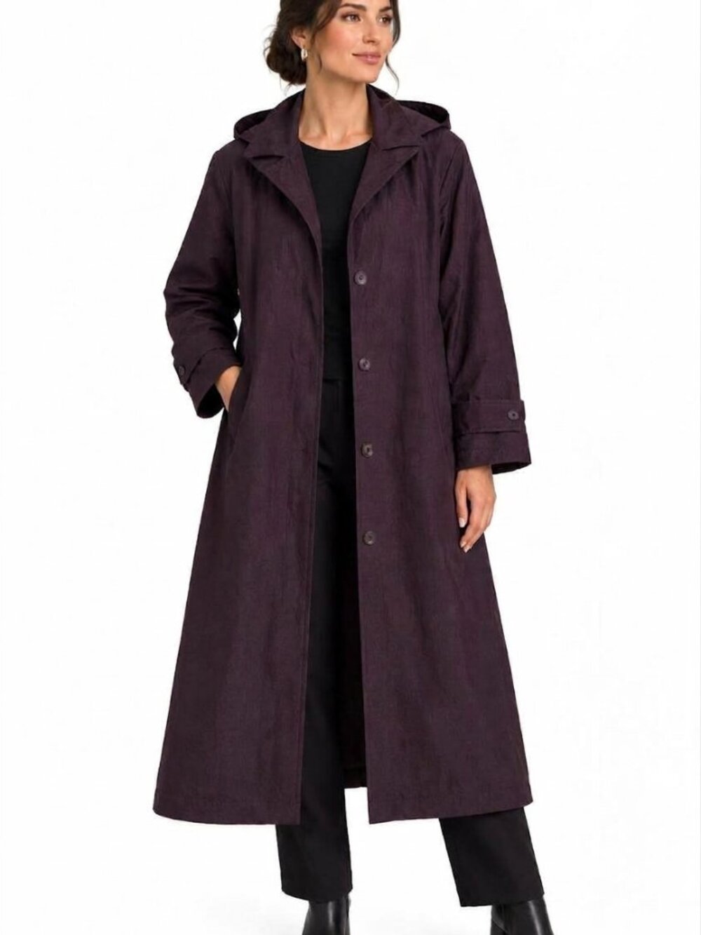 London Fog Full-Length Coat with Removable Warming Lining & Hood Eggplant 10